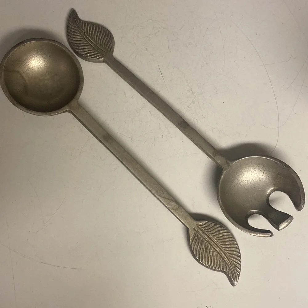 Salad Servers Aluminum Metal Leaf Fork Spoon 12.5”